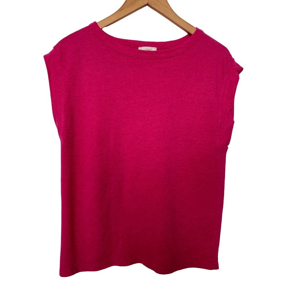 Loft Outlet Womens Pink Cap Sleeve Crew Neck Cotton‎ Blend Tee Shirt Size M